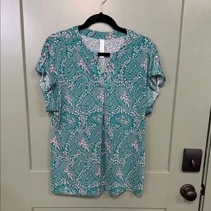 Dear Scarlett Teal and Pink floral V-Neck